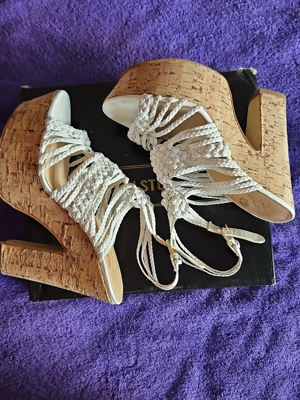 Colin Stuart Coconut Milk Braided Strap, Cork Look Platform Shoe Size 7B 2000s
